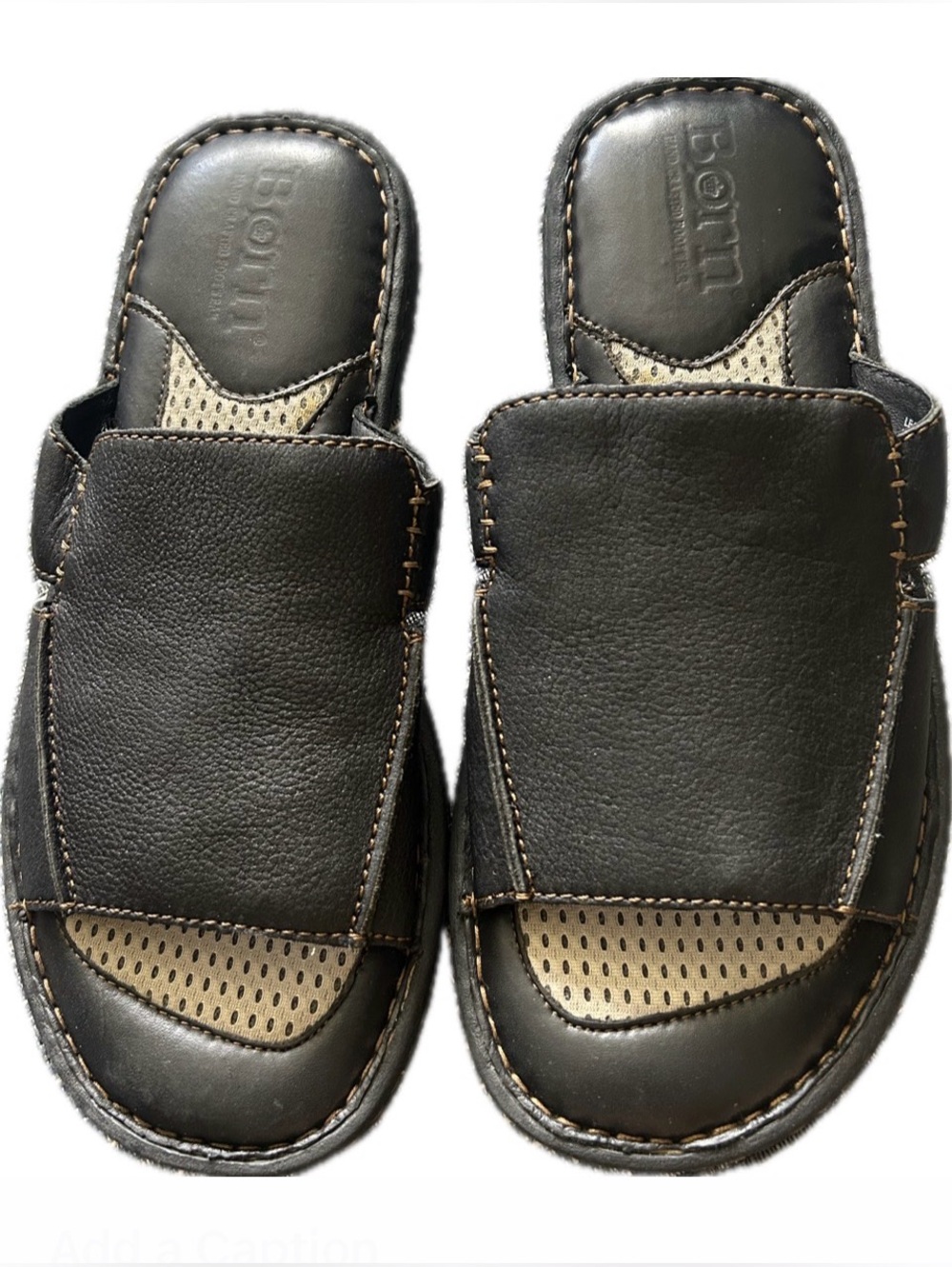 Born Sz 9 Men’s Black Leather Slide Sandals